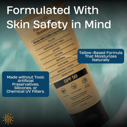 Sky and Sol Mineral Sunscreen SPF 50 With Grass-Fed Tallow & Zinc Oxide, Non-Greasy Formula for Face & Body, Made Without Reef-Harming UV Filters, 3 oz (85 g)